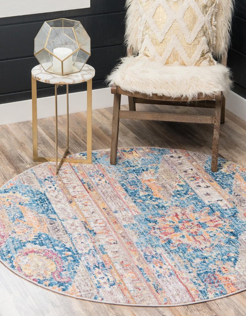 Seville Woven Collection Area Rug - Alcazar Round Blue lifestyle 38