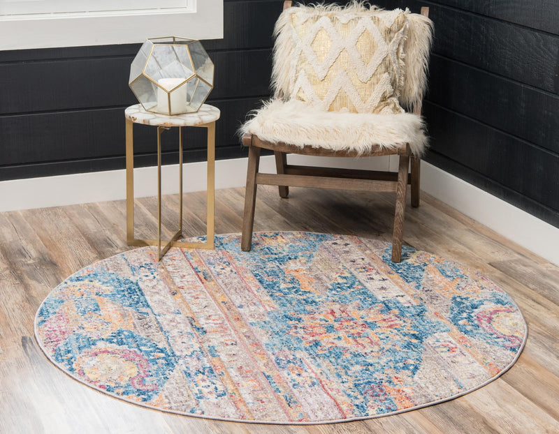 Seville Woven Collection Area Rug - Alcazar Round Blue lifestyle 40
