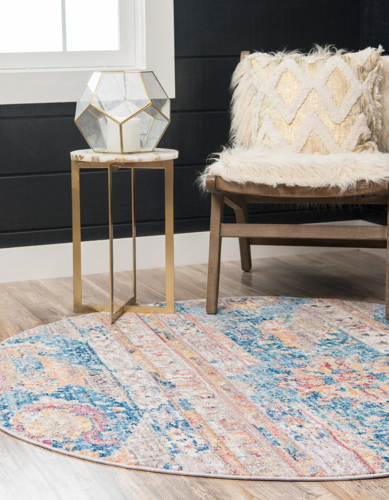 Seville Woven Collection Area Rug - Alcazar Round Blue lifestyle 44