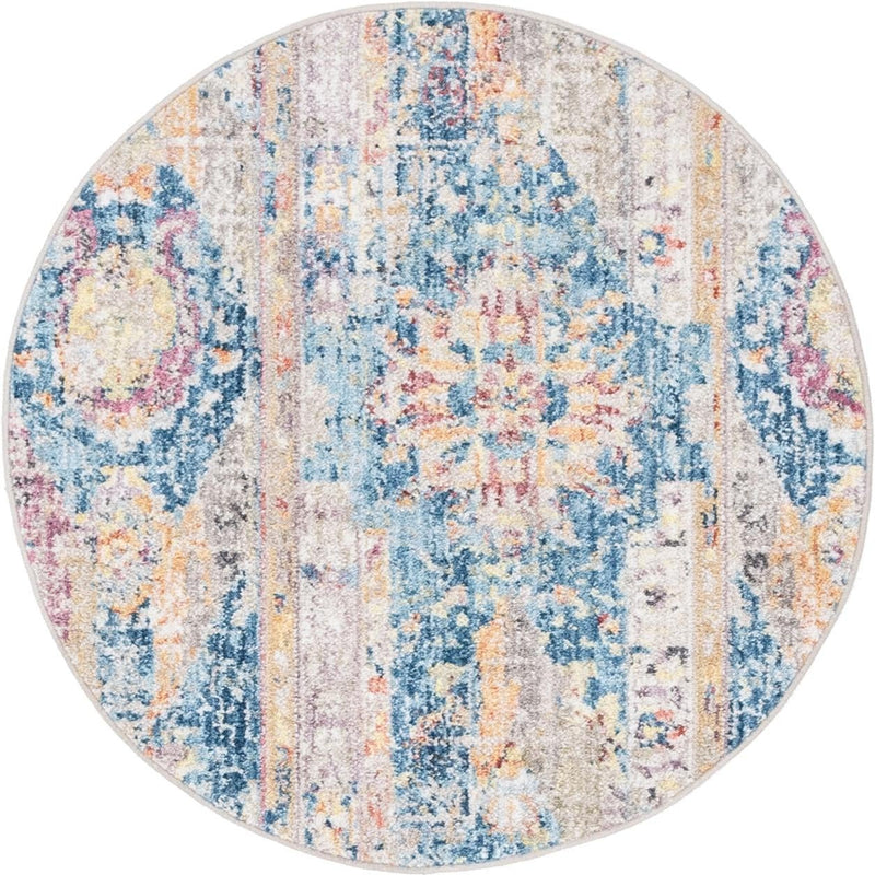 Seville Woven Collection Area Rug - Alcazar Round Blue lifestyle 34