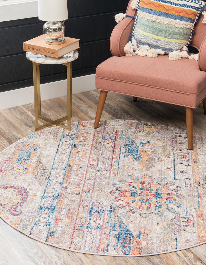 Seville Woven Collection Area Rug - Alcazar Round Beige lifestyle 60
