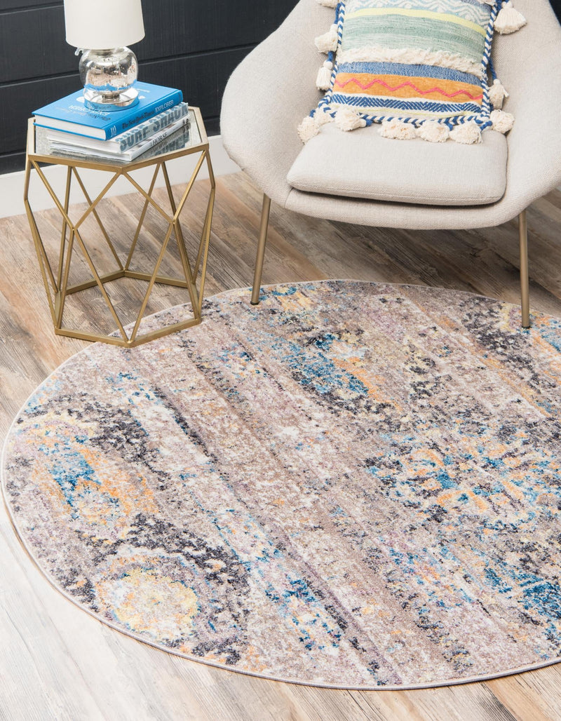 Seville Woven Collection Area Rug - Alcazar Round Light Brown lifestyle 35