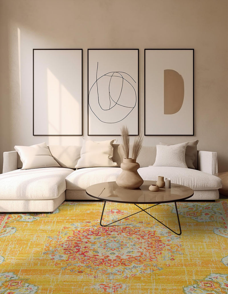Brighton Terrace Collection Area Rug - Hove (Gold) Square Gold lifestyle 46
