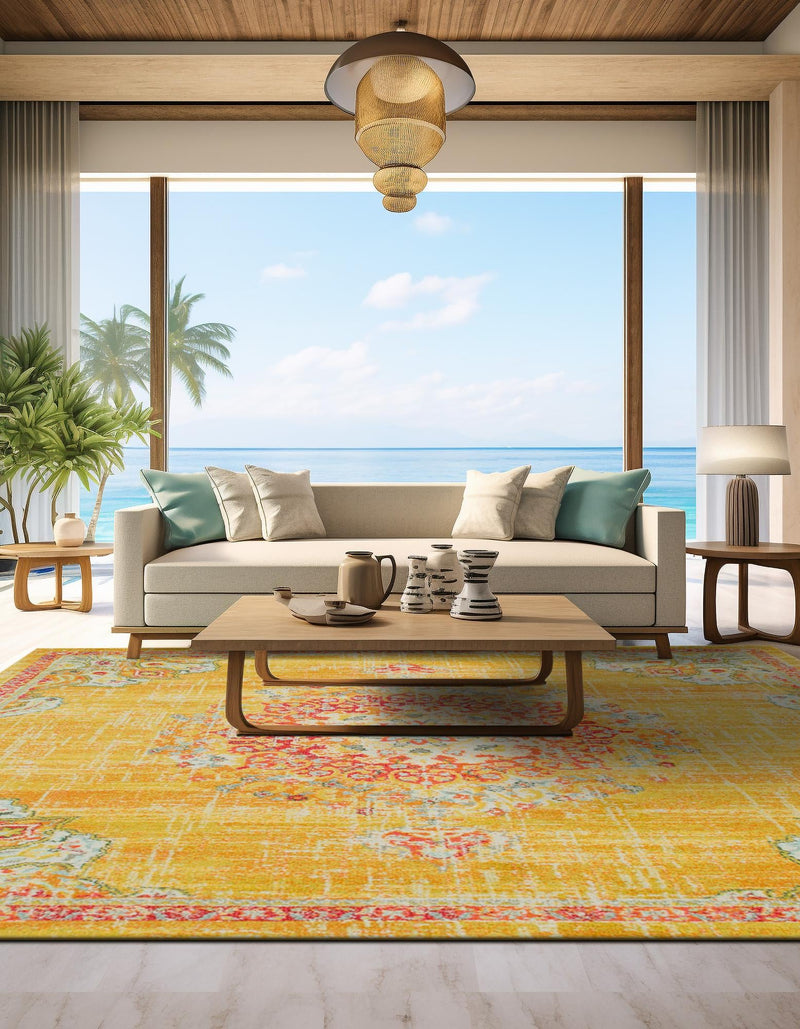 Brighton Terrace Collection Area Rug - Hove (Gold) Square Gold lifestyle 64