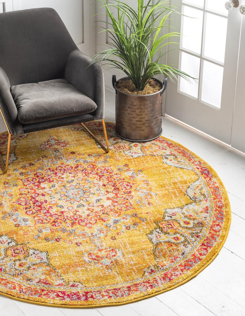 Brighton Terrace Collection Area Rug - Hove (Gold) Round Gold lifestyle 24