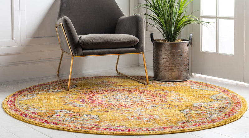 Brighton Terrace Collection Area Rug - Hove (Gold) Round Gold lifestyle 29