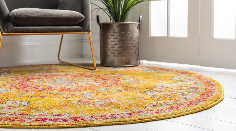 Brighton Terrace Collection Area Rug - Hove (Gold) Round Gold lifestyle 34