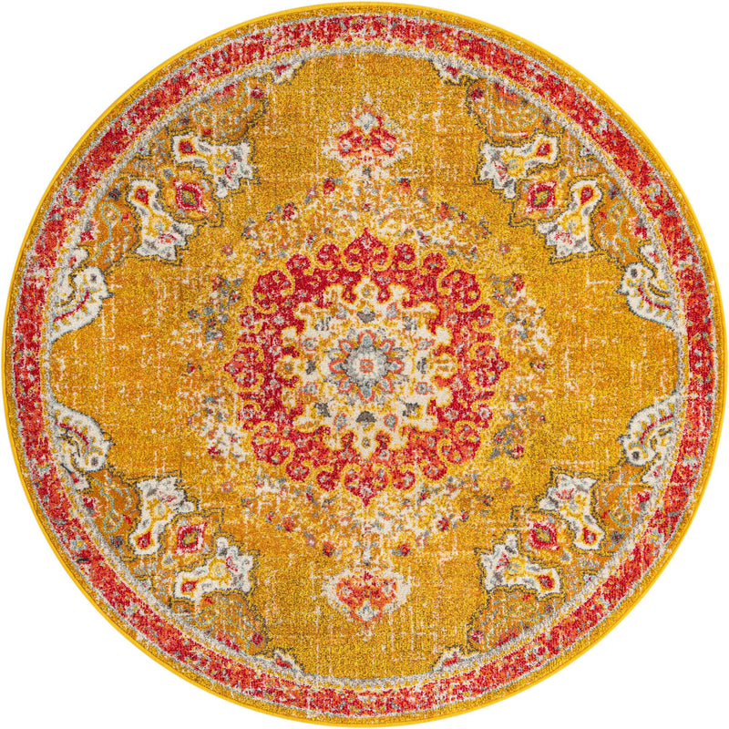 Brighton Terrace Collection Area Rug - Hove (Gold) Round Gold lifestyle 19