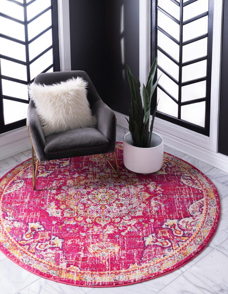 Brighton Terrace Collection Area Rug - Hove (Magenta) Round Magenta lifestyle 15