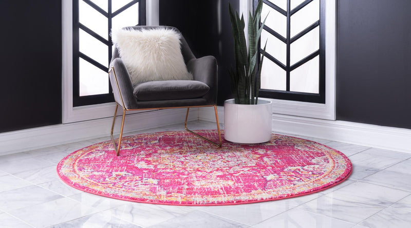 Brighton Terrace Collection Area Rug - Hove (Magenta) Round Magenta lifestyle 18