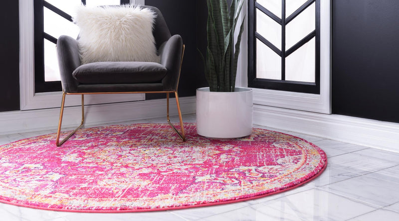 Brighton Terrace Collection Area Rug - Hove (Magenta) Round Magenta lifestyle 21