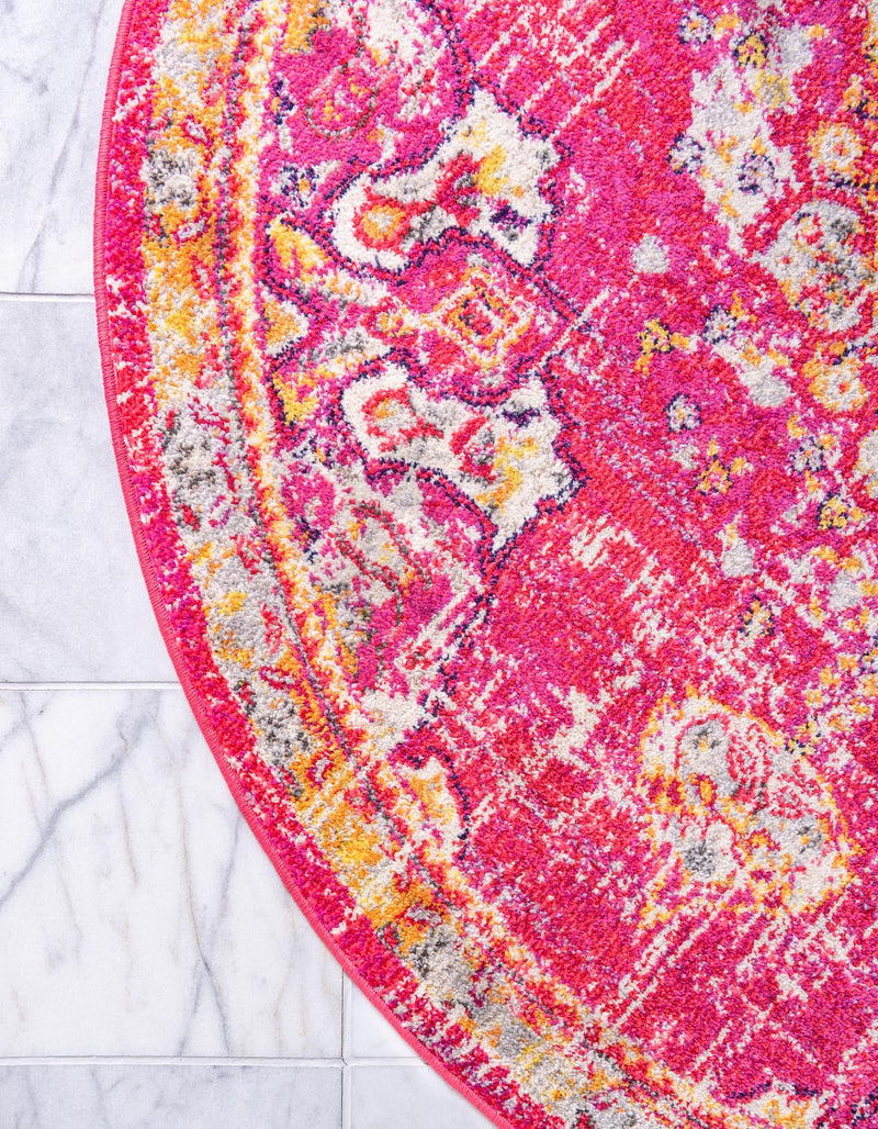 Brighton Terrace Collection Area Rug - Hove (Magenta) Round Magenta lifestyle 36