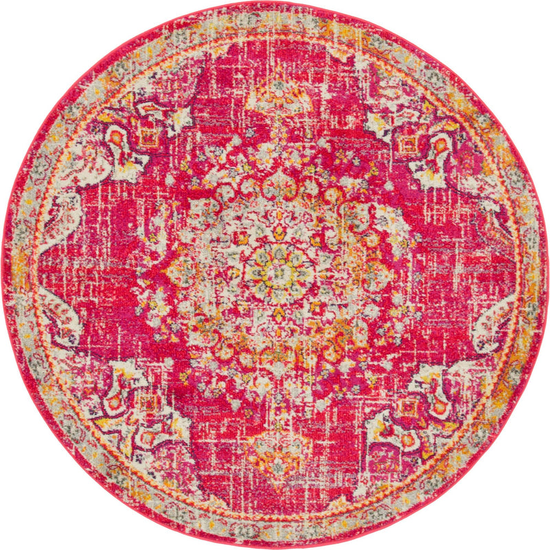 Brighton Terrace Collection Area Rug - Hove (Magenta) Round Magenta lifestyle 12