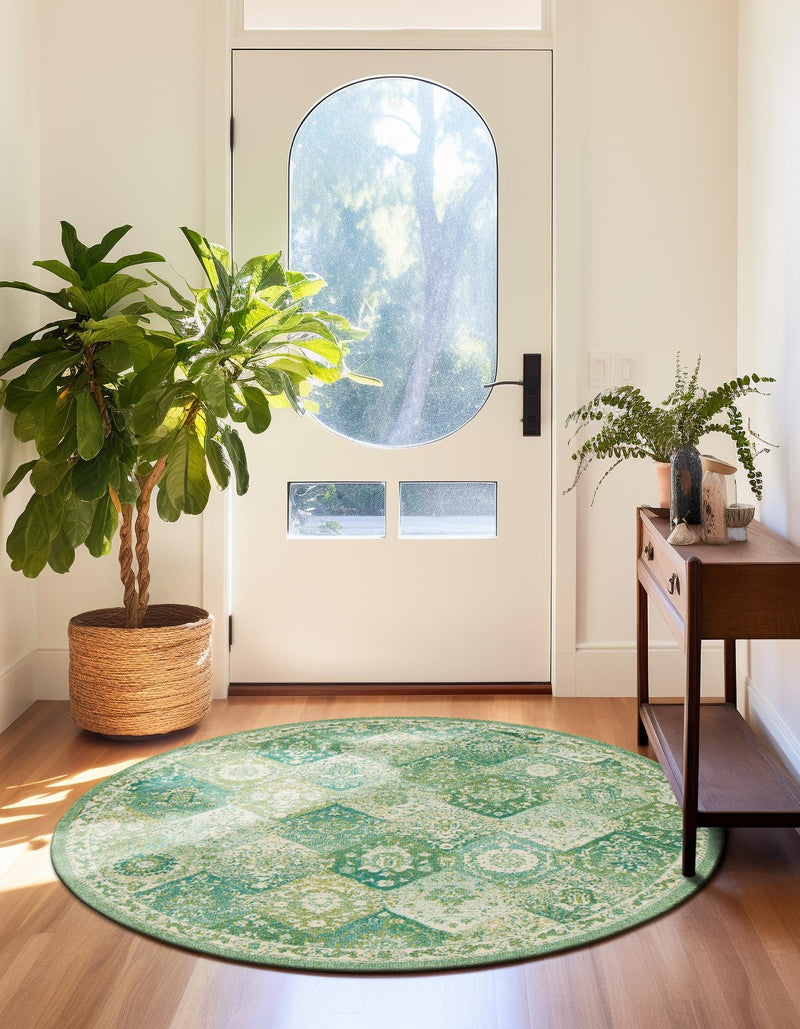 Brighton Terrace Collection Area Rug - Rottingdean (Green) Round Green lifestyle 30