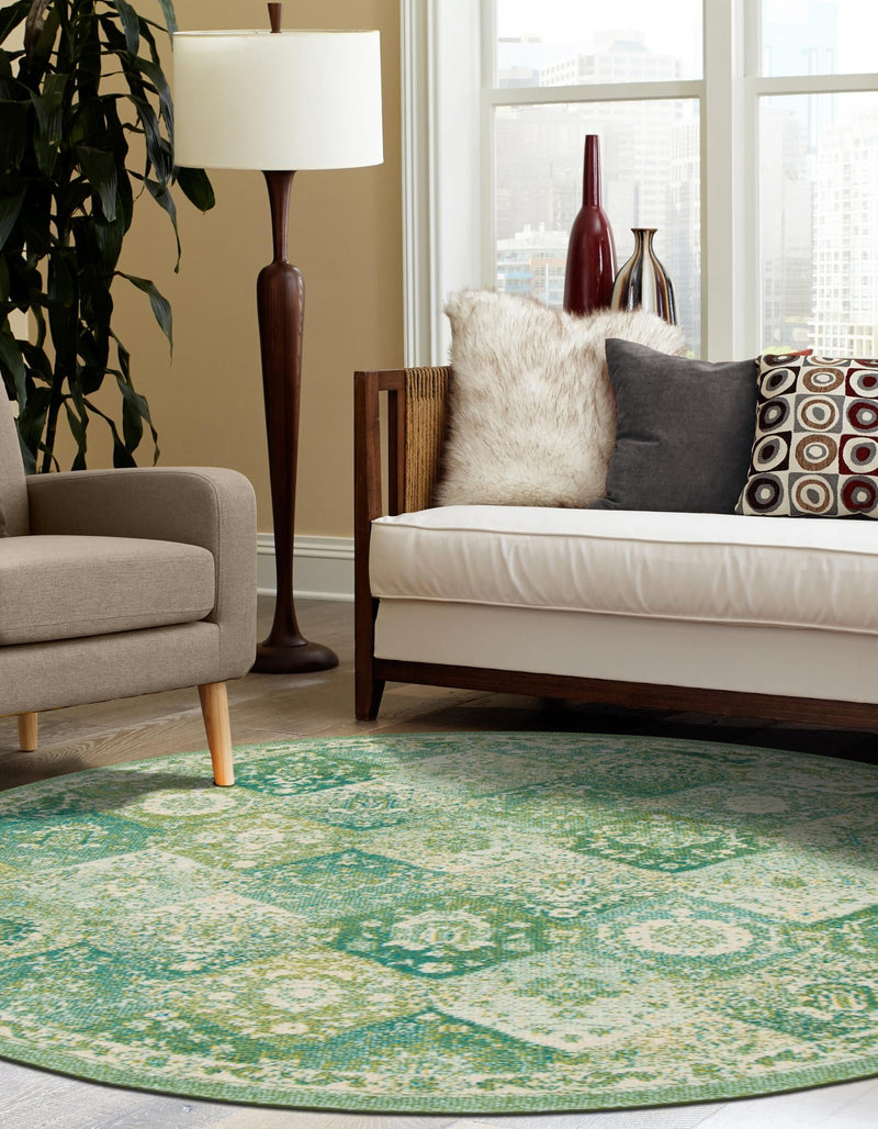 Brighton Terrace Collection Area Rug - Rottingdean (Green) Round Green lifestyle 33