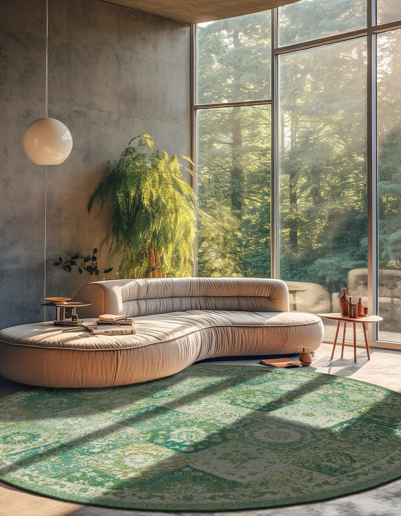 Brighton Terrace Collection Area Rug - Rottingdean (Green) Round Green lifestyle 42