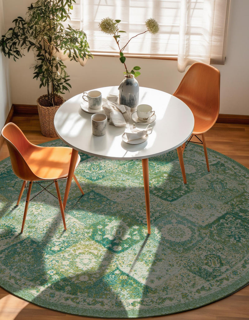 Brighton Terrace Collection Area Rug - Rottingdean (Green) Round Green lifestyle 45