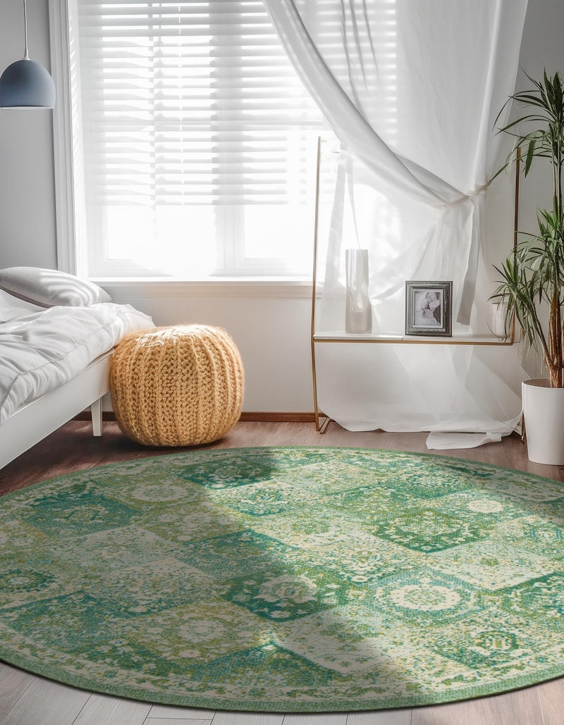 Brighton Terrace Collection Area Rug - Rottingdean (Green) Round Green lifestyle 48