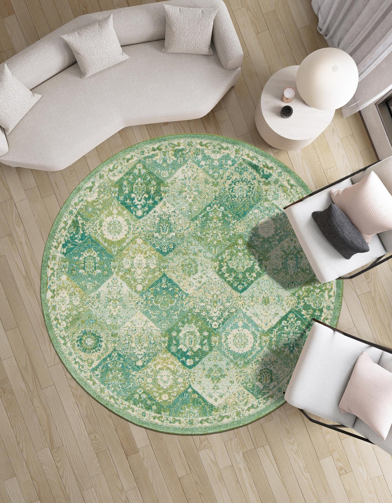 Brighton Terrace Collection Area Rug - Rottingdean (Green) Round Green lifestyle 54