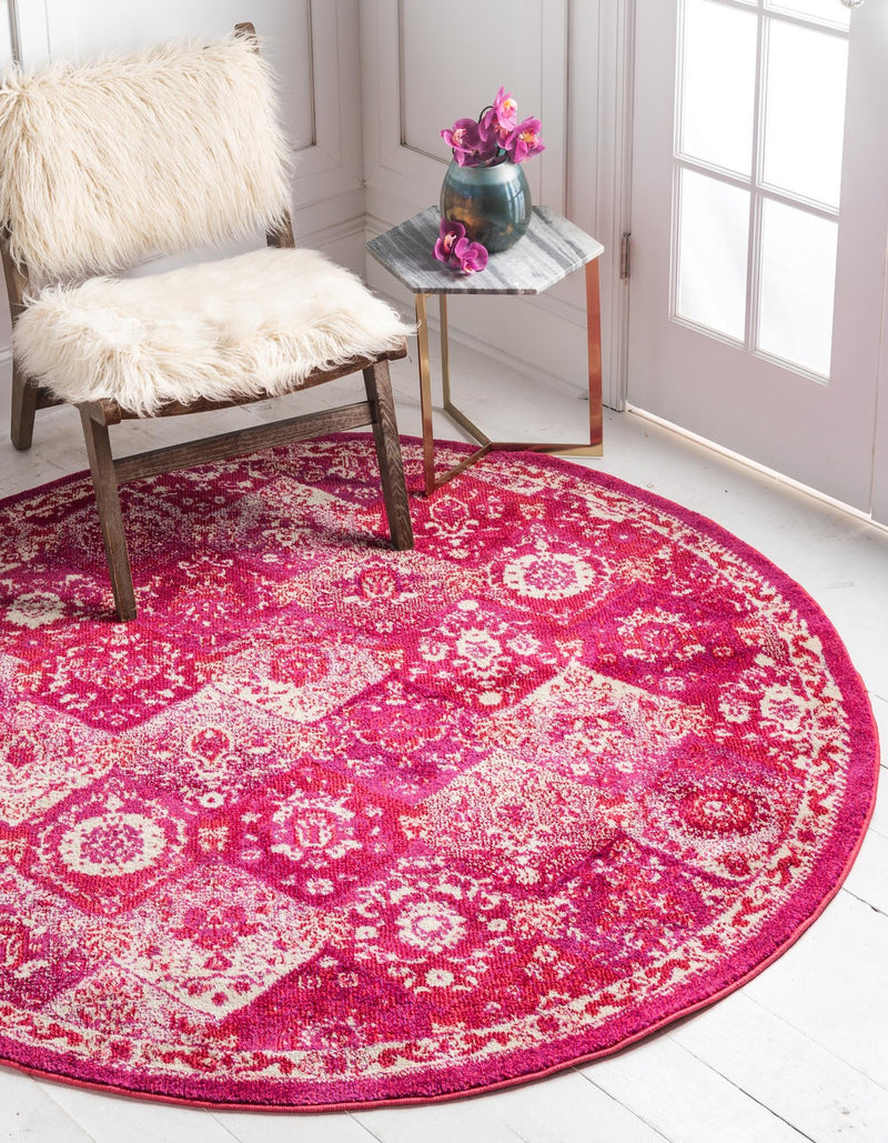 Brighton Terrace Collection Area Rug - Rottingdean (Magenta) Round Magenta lifestyle 15