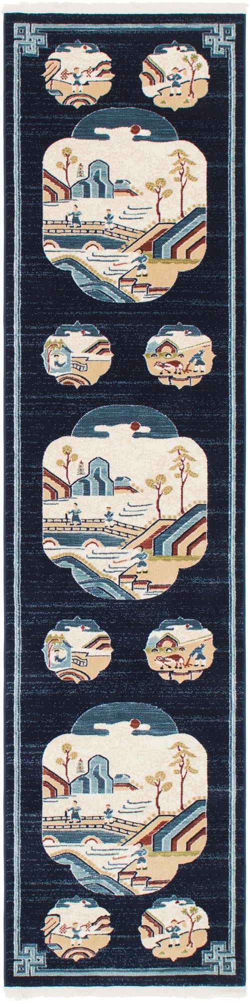 Silk Road Serenity Collection Area Rug - Bukhara Runner Navy Blue lifestyle 11