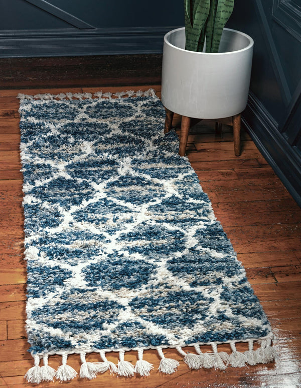 Cozy Cove Shag Collection Area Rug - Marina Runner Blue lifestyle 46