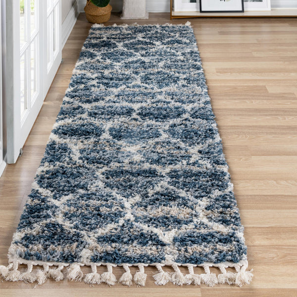 Cozy Cove Shag Collection Area Rug - Marina Runner Blue lifestyle 100