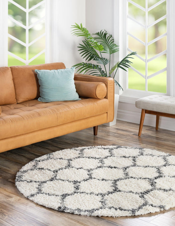 Cozy Cove Shag Collection Area Rug - Marina Round Ivory lifestyle 88