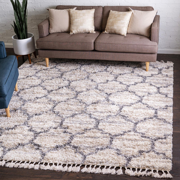 Cozy Cove Shag Collection Area Rug - Marina Square Beige lifestyle 90