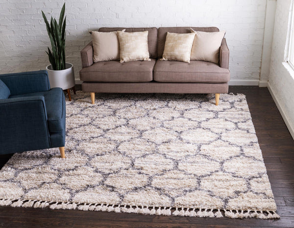 Cozy Cove Shag Collection Area Rug - Marina Square Beige lifestyle 118