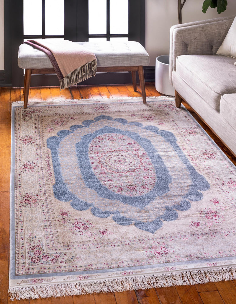 Persian Silk Elegance Collection Area Rug - Kashan Rectangle Light Blue lifestyle 4