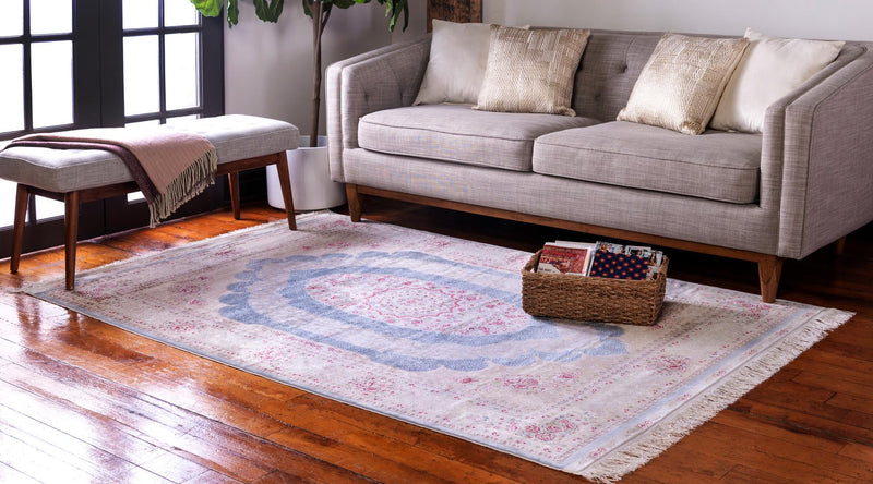 Persian Silk Elegance Collection Area Rug - Kashan Rectangle Light Blue lifestyle 6