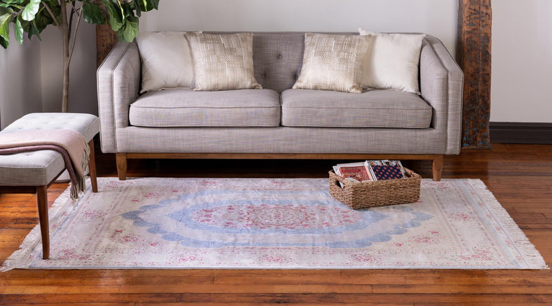 Persian Silk Elegance Collection Area Rug - Kashan Rectangle Light Blue lifestyle 8