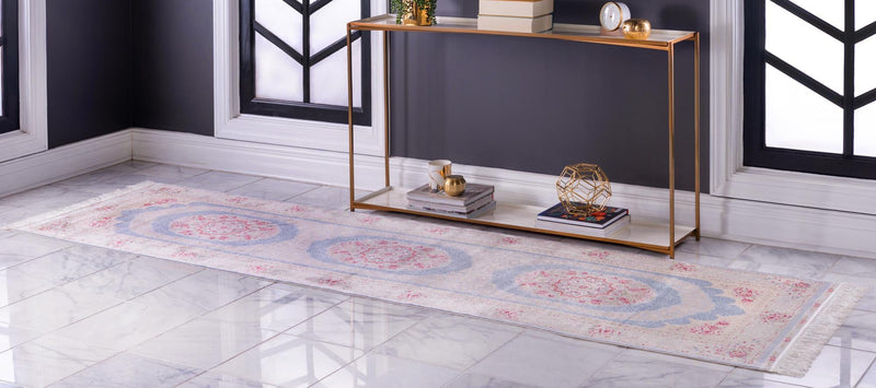 Persian Silk Elegance Collection Area Rug - Kashan Runner Light Blue lifestyle 26