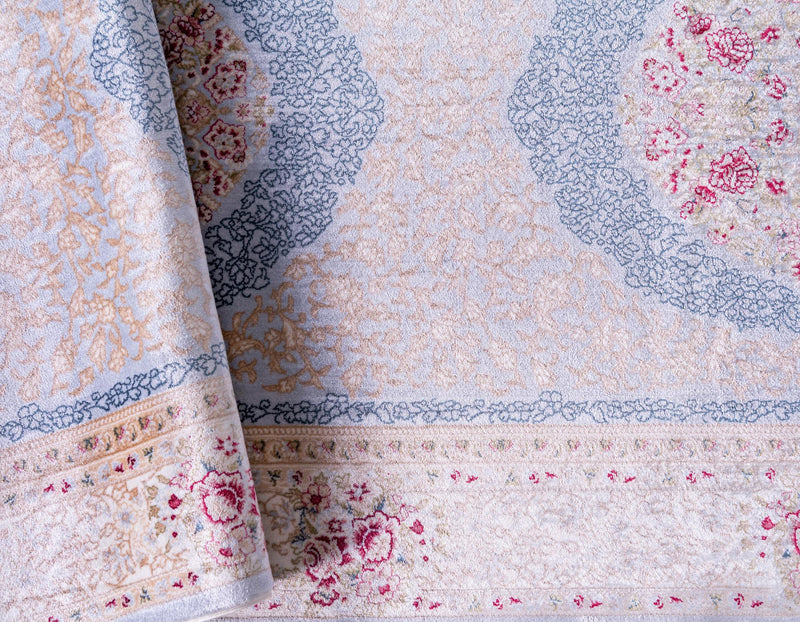 Persian Silk Elegance Collection Area Rug - Kashan Runner Light Blue lifestyle 32