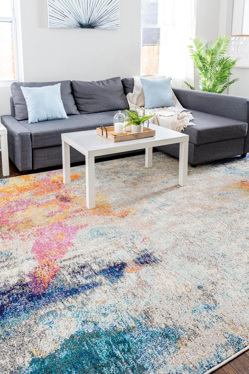 Chromatic Oasis Collection Area Rug - Azure Rectangular Beige lifestyle 75