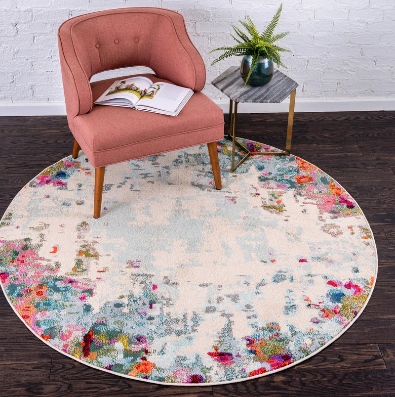 Chromatic Oasis Collection Area Rug - Blush Round Multi lifestyle 20