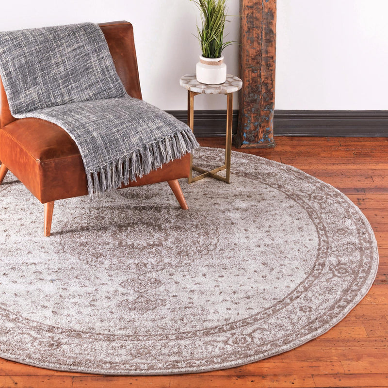Dover Terrace Collection Area Rug - Marina (Light Brown) Round Light Brown lifestyle 15