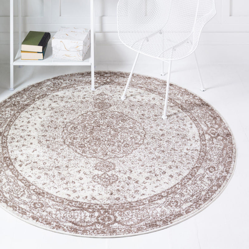 Dover Terrace Collection Area Rug - Marina (Light Brown) Round Light Brown lifestyle 0