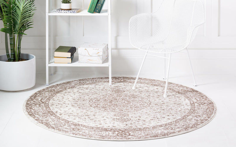 Dover Terrace Collection Area Rug - Marina (Light Brown) Round Light Brown lifestyle 8