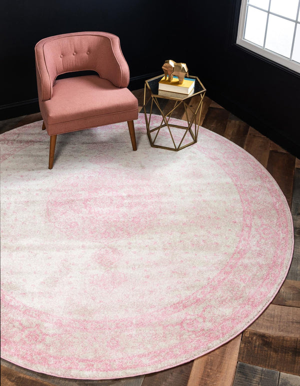 Dover Terrace Collection Area Rug - Marina (Pink) Round Pink lifestyle 1
