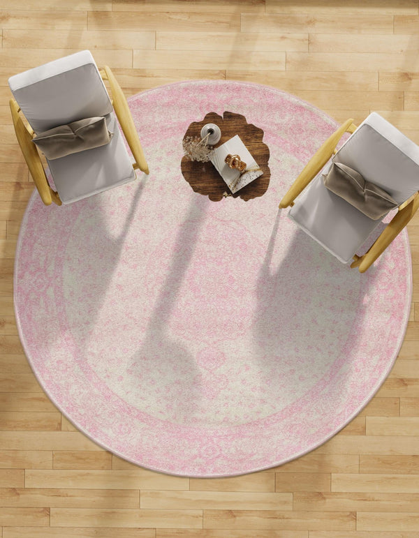 Dover Terrace Collection Area Rug - Marina (Pink) Round Pink lifestyle 27
