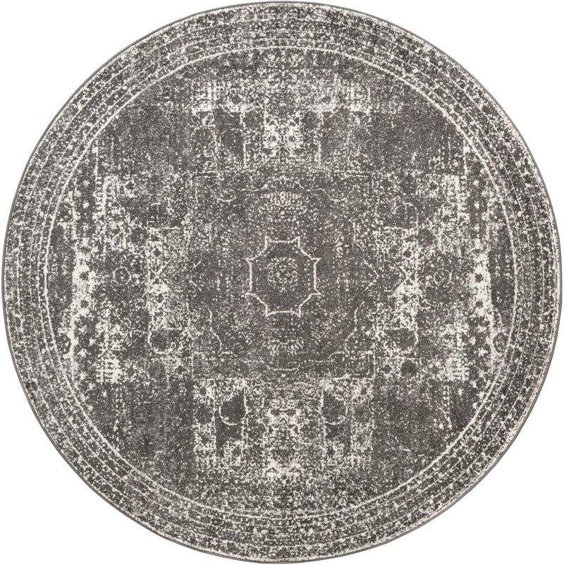 Dover Terrace Collection Area Rug - Lagoon (Dark Gray) Round Dark Gray Main