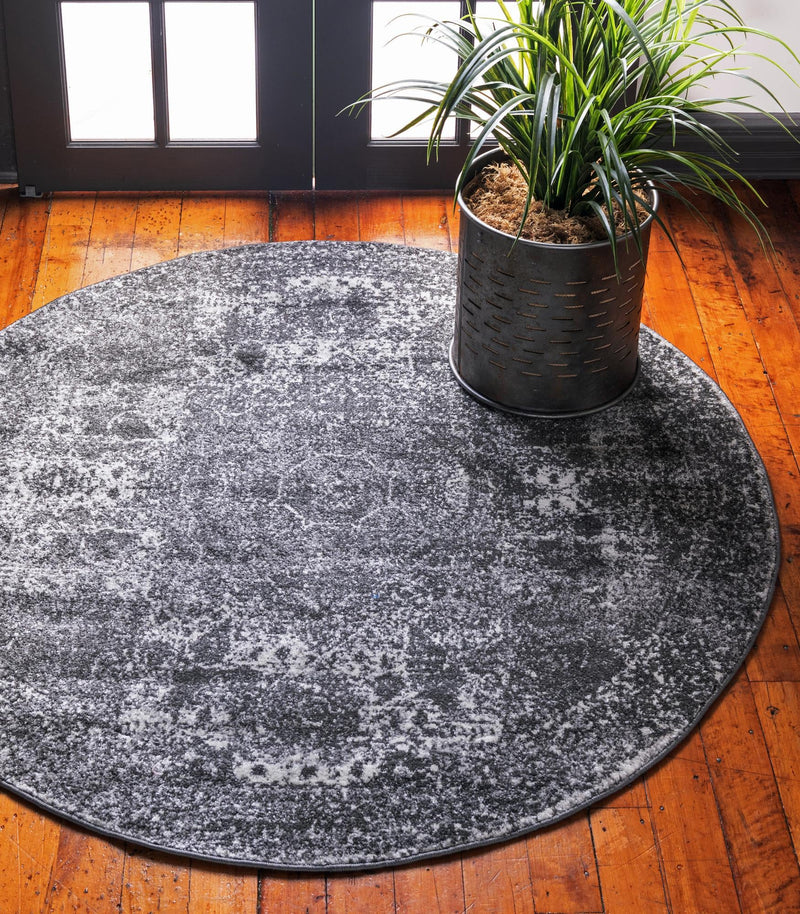 Dover Terrace Collection Area Rug - Lagoon (Dark Gray) Round Dark Gray lifestyle 0