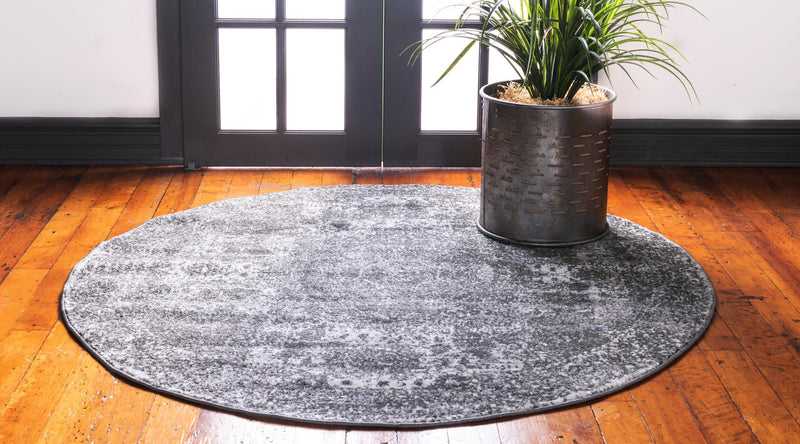 Dover Terrace Collection Area Rug - Lagoon (Dark Gray) Round Dark Gray lifestyle 2