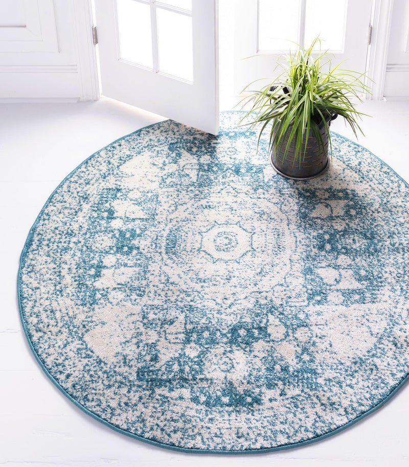 Dover Terrace Collection Area Rug - Lagoon (Turquoise) Round Turquoise lifestyle 0