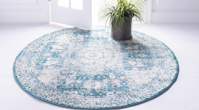 Dover Terrace Collection Area Rug - Lagoon (Turquoise) Round Turquoise lifestyle 1