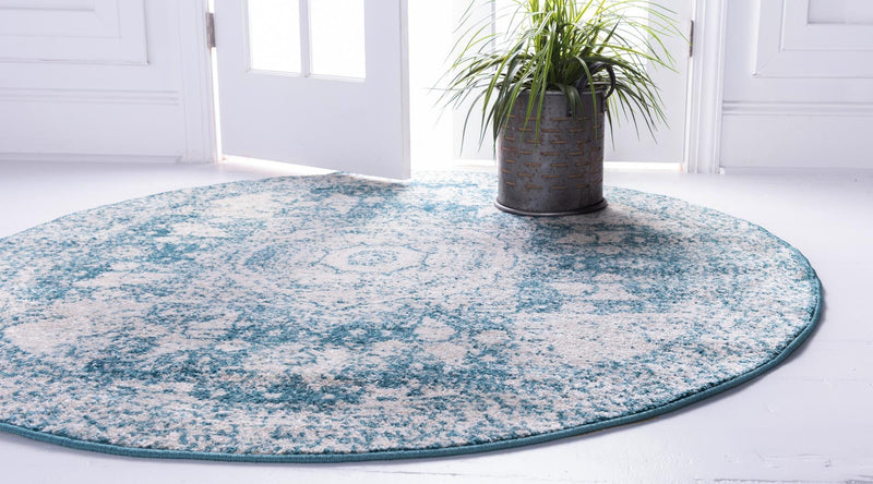 Dover Terrace Collection Area Rug - Lagoon (Turquoise) Round Turquoise lifestyle 2