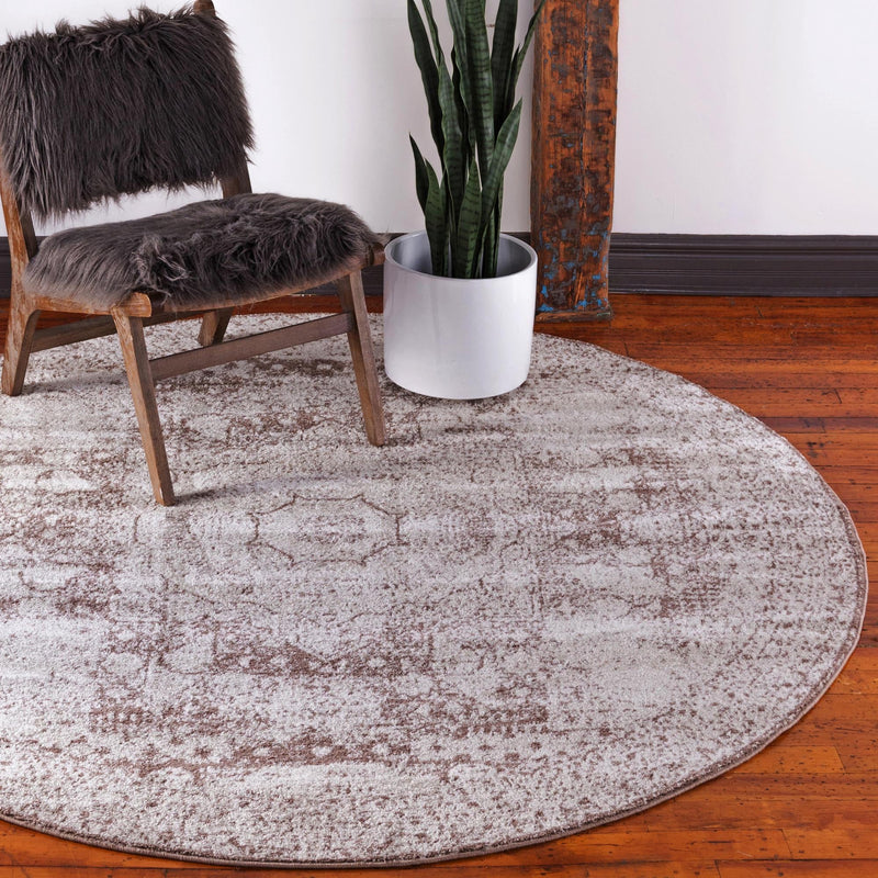 Dover Terrace Collection Area Rug - Lagoon (Light Brown) Round Light Brown lifestyle 16