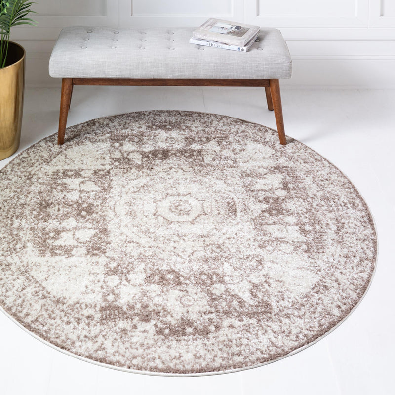 Dover Terrace Collection Area Rug - Lagoon (Light Brown) Round Light Brown lifestyle 0
